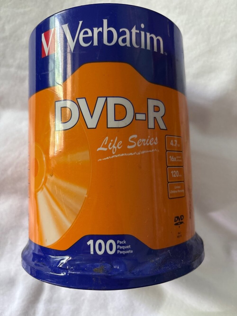 Verbatim DVD-R Life Series 4.7GB 16x Speed 120 Min 100-Pack Spindle